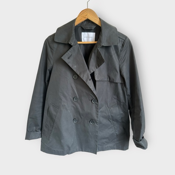 Everlane Short Swing Trench Coat Black Double Breasted Button Front Size M - Picture 3 of 11